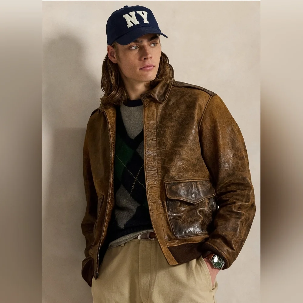 Polo Ralph Lauren Brown Leather Flight Jacket - Picture 1 of 5